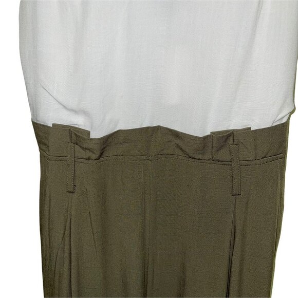 NEW! Shine Star Jumpsuit Paper Bag Waist Tank Top White Olive Green Size Medium - Picture 4 of 8